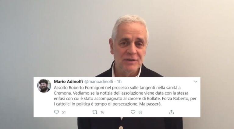 Formigoni assolto, Adinolfi commenta: «Per i cattolici in politica è tempo di persecuzione»