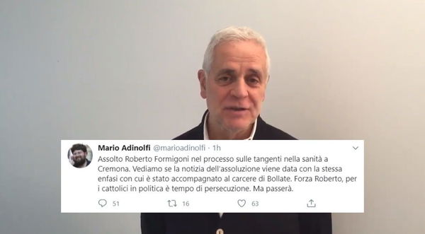 Formigoni assolto, Adinolfi commenta: «Per i cattolici in politica è tempo di persecuzione»