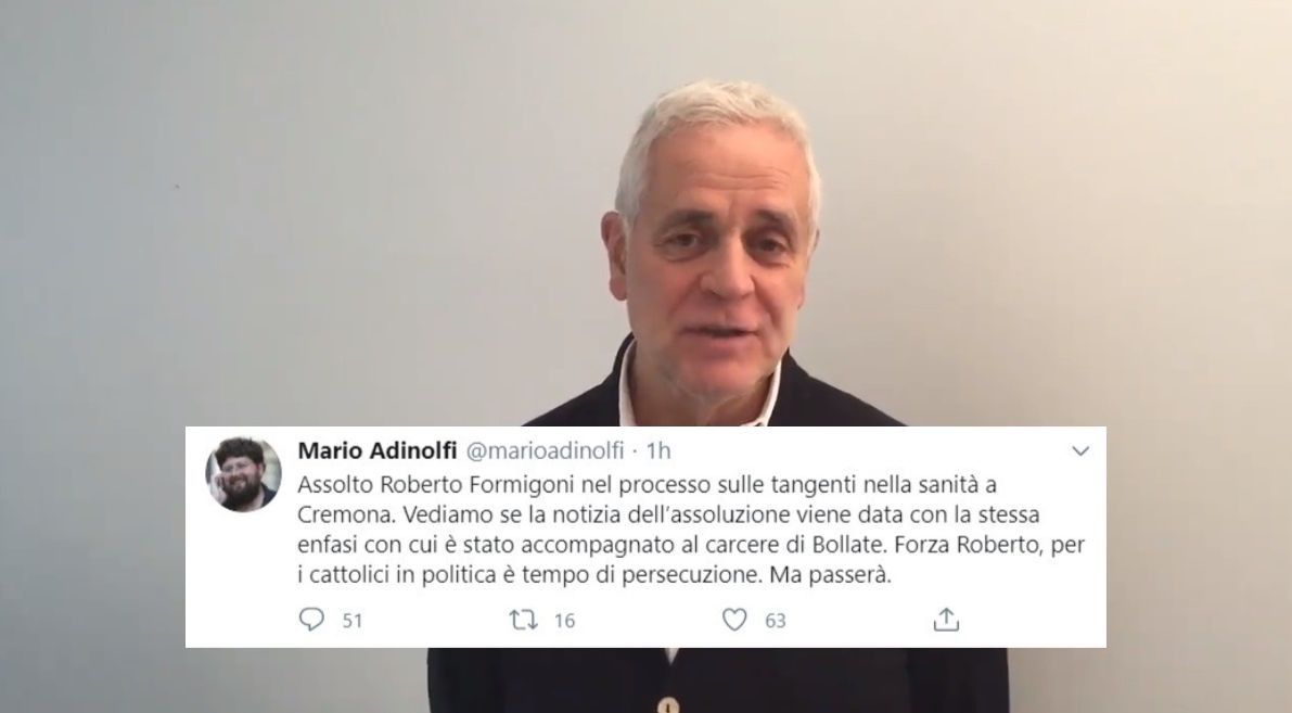 Formigoni assolto, Adinolfi commenta: «Per i cattolici in politica è tempo di persecuzione» article-post