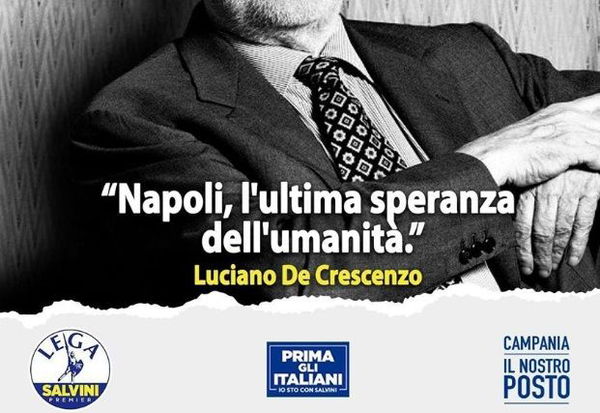 Napoli, il candidato della Lega usa l’immagine di De Crescenzo, la famiglia dello scrittore: «Ci dissociamo»