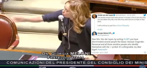Ursula von der Leyen a favore dei diritti LGBTIQ, Meloni risponde scimmiottando i membri della comunità