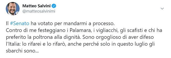 Open Arms, 149 sì e 141 no per il processo a Salvini: «Festeggiano i Palamara, i vigliacchi, gli scafisti»
