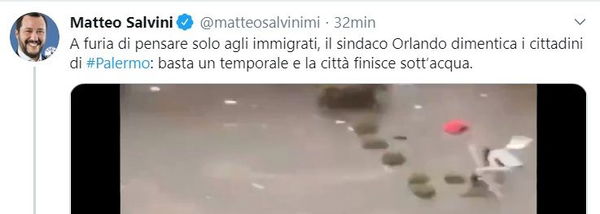 Palermo sotto una bomba d’acqua, per Salvini l’importante ora è attaccare il sindaco Orlando: «Pensa solo agli immigrati e dimentica i cittadini»