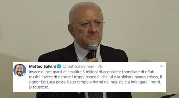 Salvini su De Luca e sulla frase sui morti in Lombardia: «Non so se mi fa più schifo o pena»