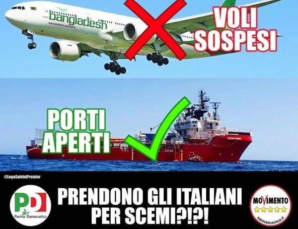 Salvini mette sullo stesso piano il blocco dei voli dal Bangladesh e la chiusura dei porti per le Ong