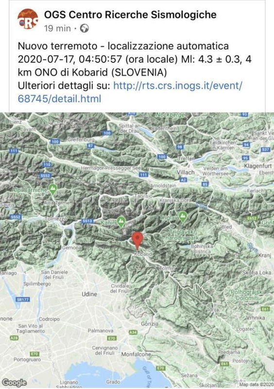 Terremoto in Friuli, scossa di magnituto 4.2 tra Italia e Slovenia