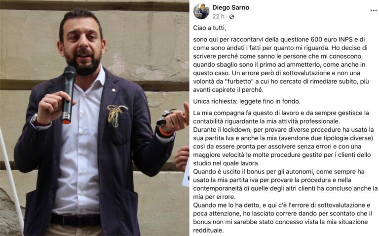 Il consigliere piemontese Diego Sarno (Pd) dà la ‘colpa’ alla fidanzata per il bonus Covid