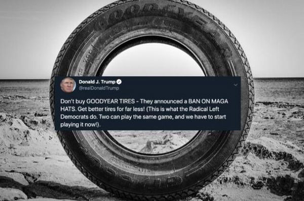 La storia di Trump che invita a boicottare la Goodyear perché non permette ai dipendenti di usare ‘cappelli politici’