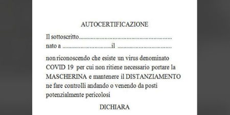 Il finto modulo di autocertificazione per negazionisti Covid article-post