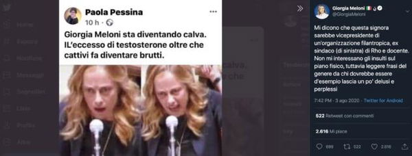 Gli insulti e il body shaming dell’ex sindaca di Rho contro Giorgia Meloni