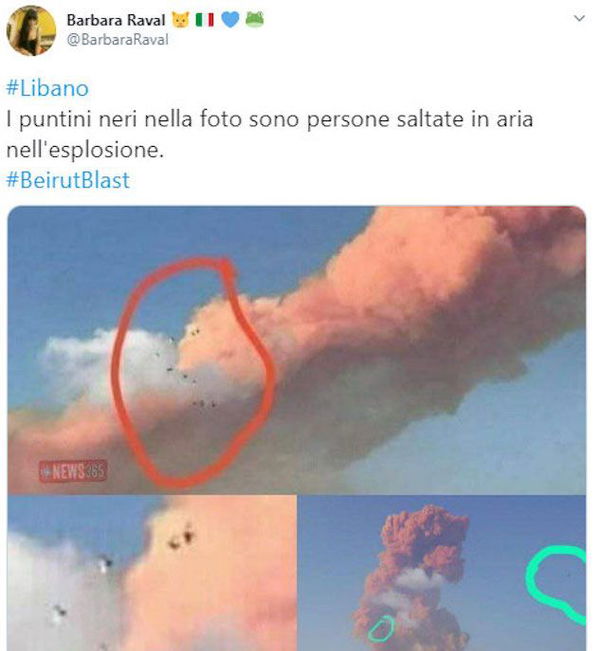 La bufala dell’esplosione in Libano che «ha fatto volare in cielo la gente»