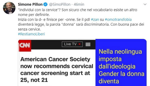 La polemica di Pillon per l’espressione «individui con cervice» dimostra perché il ddl Zan deve passare