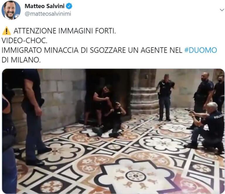 Guardia sequestrata al Duomo, Salvini rilancia il video shock Guardia sequestrata al Duomo, Salvini rilancia il video shock