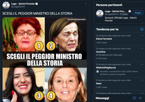 La Lega chiede chi sia il peggior ministro della storia e mette quattro donne in nomination