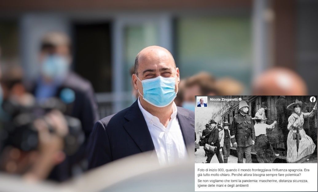 Zingaretti e l’allusione a Salvini: «A inizio ‘900 mascherine per la spagnola, perché bisogna sempre fare polemica?» article-post