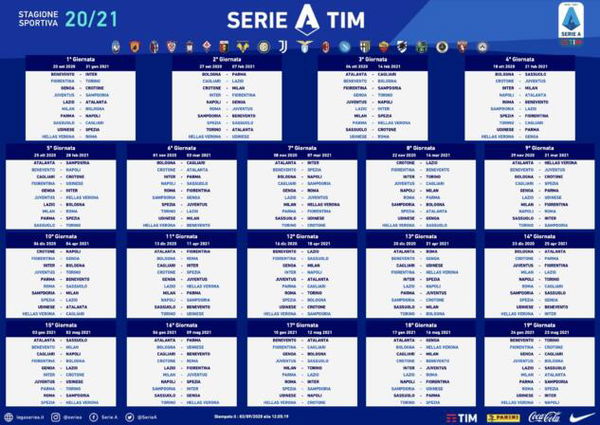Il calendario della Serie A 2020-2021: Juventus-Inter alla penultima giornata