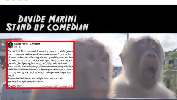 Il comico del video delle scimmie postato da uno degli arrestati per la morte di Willy: «Particolare irrilevante»