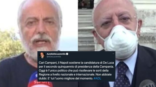 La campagna elettorale di De Laurentiis (e del Napoli) in favore di De Luca: «È lui l’uomo migliore del momento»