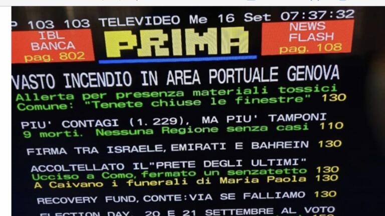 Il televideo Rai e l’incendio al porto di Genova