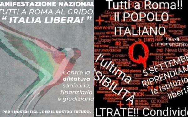 I negazionisti in piazza a Roma il 5 settembre