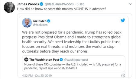 Complotto Covid, anche James Woods rilancia le tesi cospirazioniste article-post