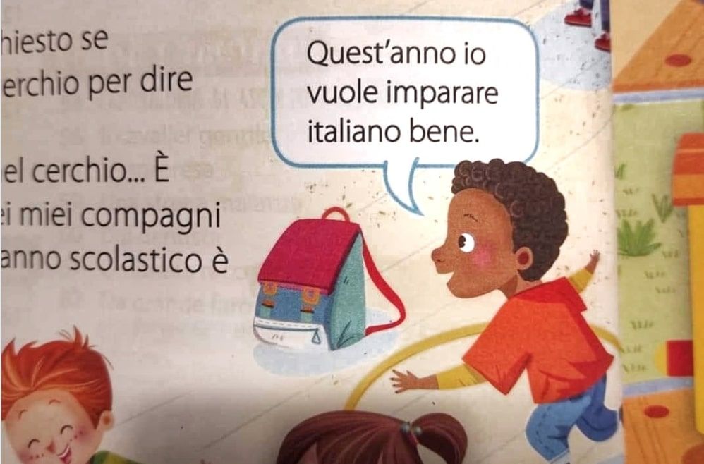 Il libro di seconda elementare in cui il bambino nero dice: «Io vuole imparare italiano bene» article-post