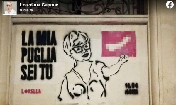 Puglia, l’assessore Loredana Capone denuncia il murale sessista che la ritrae: «Che schifo!»