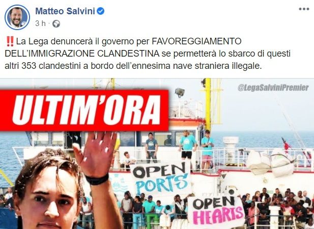 Salvini e la Lega vogliono denunciare il governo per favoreggiamento dell’immigrazione clandestina