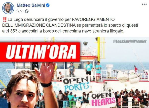 Salvini e la Lega vogliono denunciare il governo per favoreggiamento dell’immigrazione clandestina