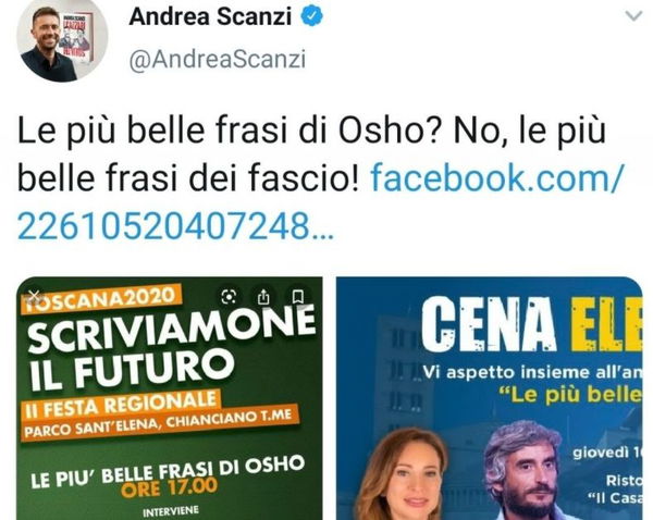 Scanzi vs Le più belle frasi di Osho: il giornalista del Fatto accusa Palmaroli di essere fascista