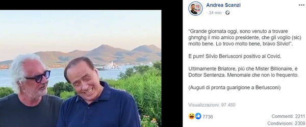 L’ironia di Scanzi (con augurio di pronta guarigione) su Briatore e Berlusconi positivo al Covid