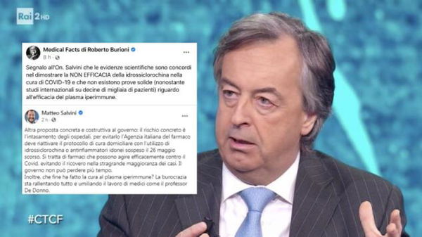 Salvini torna a parlare di idrossicolorochina e plasmaterapia, Burioni gli spiega l’inconsistenza di queste ‘cure’