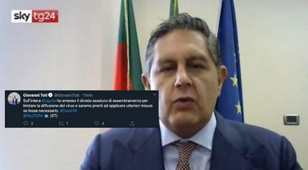 Toti emette il «divieto assoluto di assembramento» in Liguria