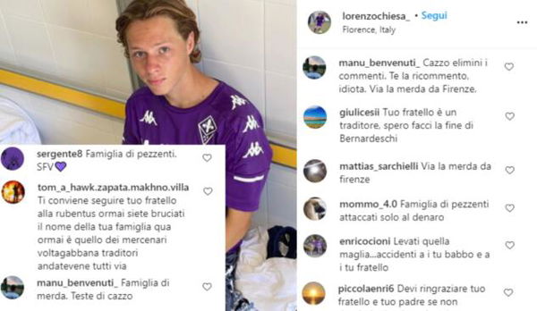 Gli insulti al fratello di Federico Chiesa dopo la sua cessione alla Juventus
