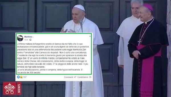Mancava solo il complotto di Papa Francesco che parla per «spianare la strada alla legge Zan»