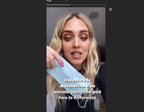 «La mascherina fa la differenza»: a 24 ore da quelle di Fedez arrivano anche le storie di Chiara Ferragni
