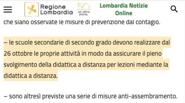 La frase nonsense con cui la Lombardia annuncia la didattica a distanza per i ragazzi delle superiori