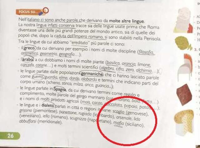 In un libro delle elementari c’è scritto ‘mafia’ per indicare il dialetto siciliano article-post