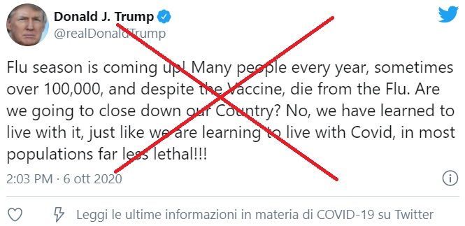 Facebook e Twitter rimuovono il post in cui Trump paragona i morti per influenza ai morti per Covid article-post