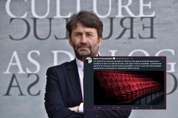 La tristezza del tweet di Franceschini in cui si dice addolorato per la chiusura dei teatri e dei cinema