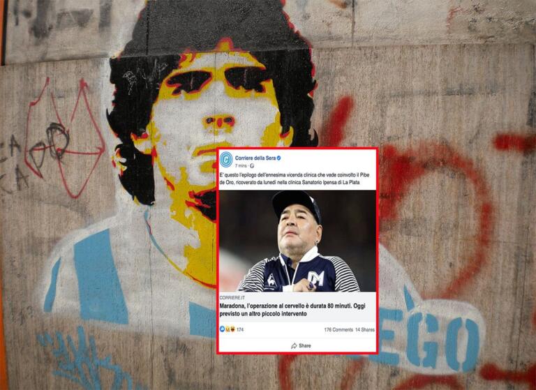 Il Corriere pubblica su Facebook la notizia dell’operazione di Maradona, dopo la sua morte Il Corriere pubblica su Facebook la notizia dell’operazione di Maradona, dopo la sua morte