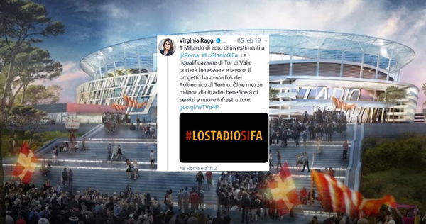 Il tweet della Raggi «lo stadio si fa» mentre pignoravano i terreni di Tor di Valle