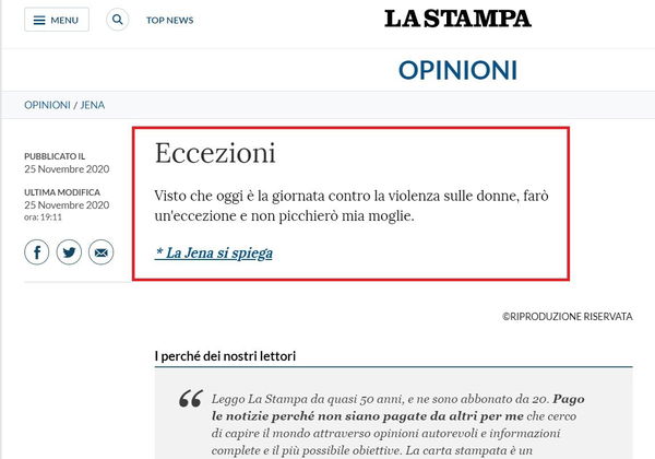 La Stampa si scusa per la rubrica contro la violenza sulle donne fraintesa
