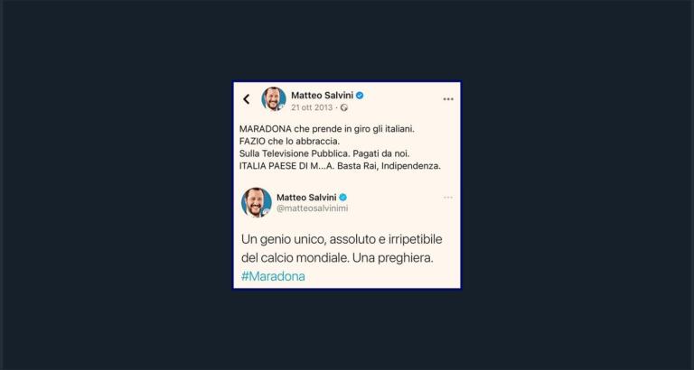 Twitter smaschera la doppiezza di Salvini su Maradona Twitter smaschera la doppiezza di Salvini su Maradona