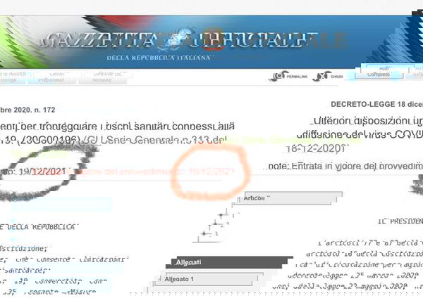 Covid, decreto Natale pubblicato in Gazzetta Ufficiale: ma c’è un clamoroso errore