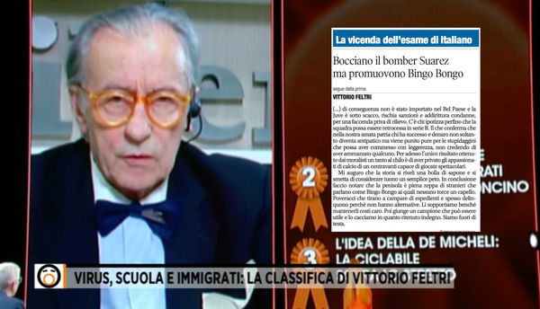 Feltri ‘difende’ Suarez definendo i migranti «Bingo Bongo»