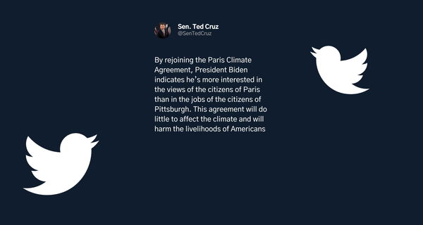 Il tweet di Ted Cruz sul ripristino degli accordi sul clima: «Biden preferisce Parigi a Pittsburgh»