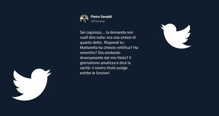 Il tweet sgrammaticato con cui Senaldi dice che deve essere Mattarella a chiedere le rettifiche a Libero article-post