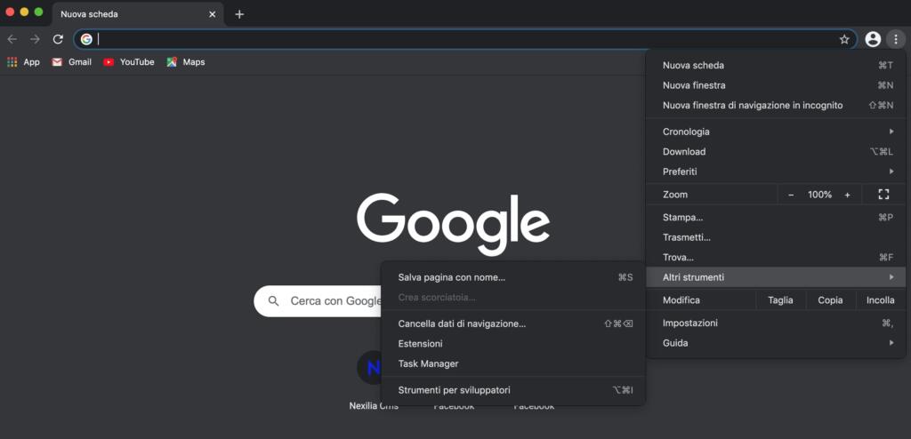 cancellare la cache su Google Chrome