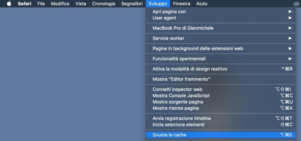 come svuotare la cache su Safari